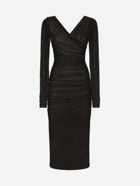 Dolce & Gabbana Tulle calf-length dress with draping and polka-dot print