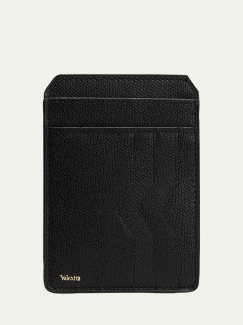 Valextra Men's V-Cut Compact Pebble Leather Card Holder
