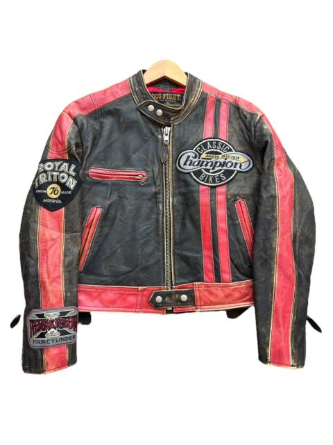 Other Designers Vintage 90s Dog Fight Racing Sunfaded Leather Jacket