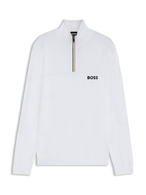 BOSS WATER-REPELLENT COTTON SWEATER WITH ZIP NECK