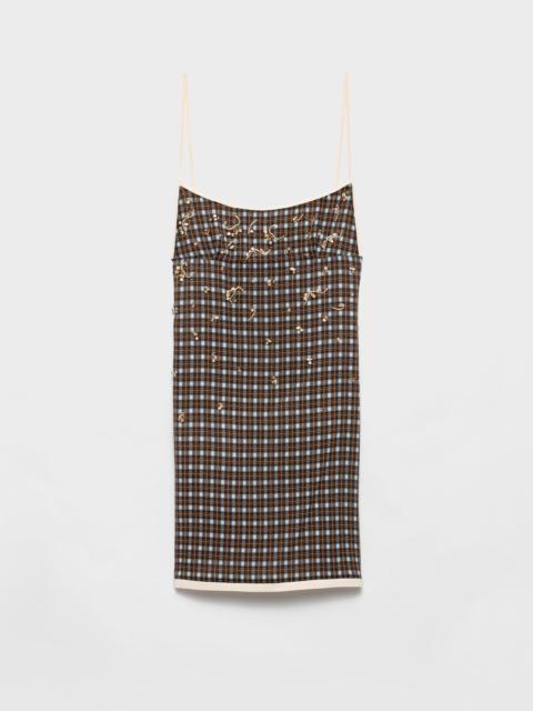 Prada Embellished checked georgette mini-dress