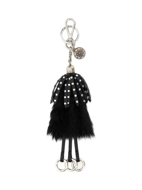 Prada Black Calf Hair And Leather Keyring