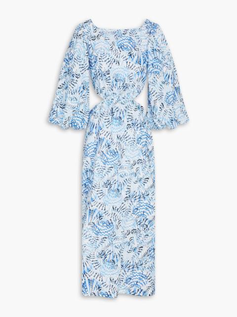 SALONI Neela cutout printed linen midi dress