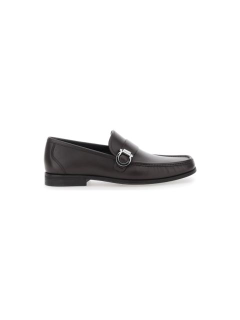 FERRAGAMO Brown Loafers With Gancini Detail On Side In Leather Man