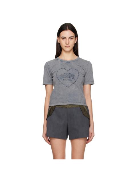 GANNI Gray Washed Heart Cropped T-shirt