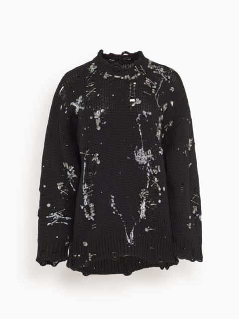 R13 Distressed Oversized Sweater in Black with Crystals and Pins