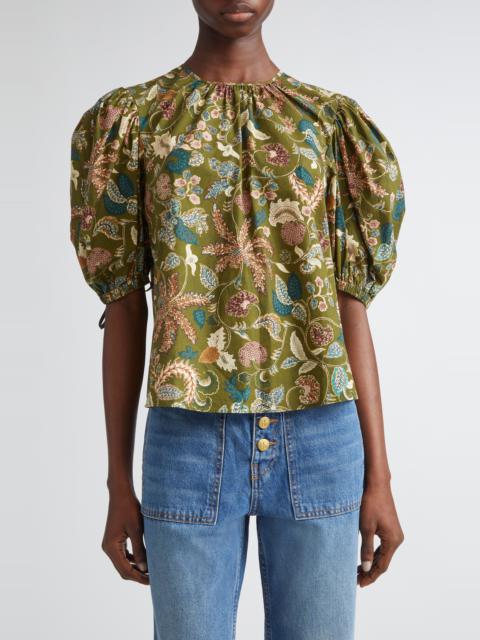 ULLA JOHNSON Ulla Johnson Coralie Embroidered Puff Sleeve Top in Lichen at Nordstrom