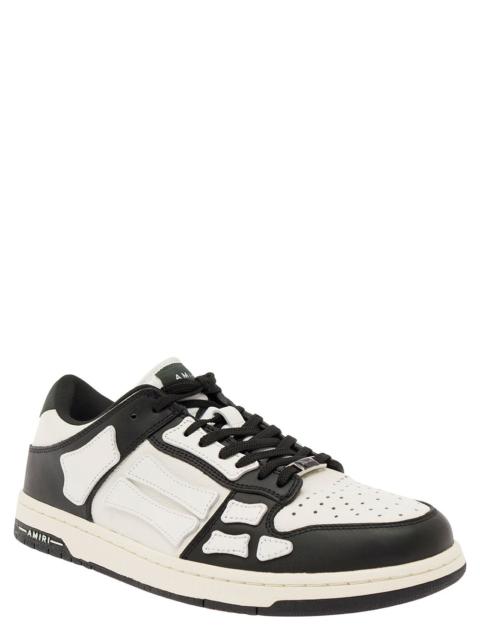 Amiri Men 'Skel Top Low' White And Black Sneakers With Skeleton Patch In Leather Man