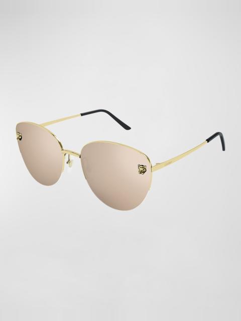 Cartier Panthere Semi-Rimless Metal Cat-Eye Sunglasses