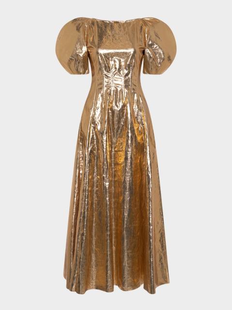 GABRIELA HEARST Ranya Metallic Linen Puff-Sleeve Maxi Dress