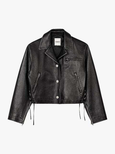 Sandro Jude faded-effect lace-up leather jacket