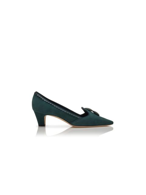 Manolo Blahnik Dark Green Suede Button Detail Pumps
