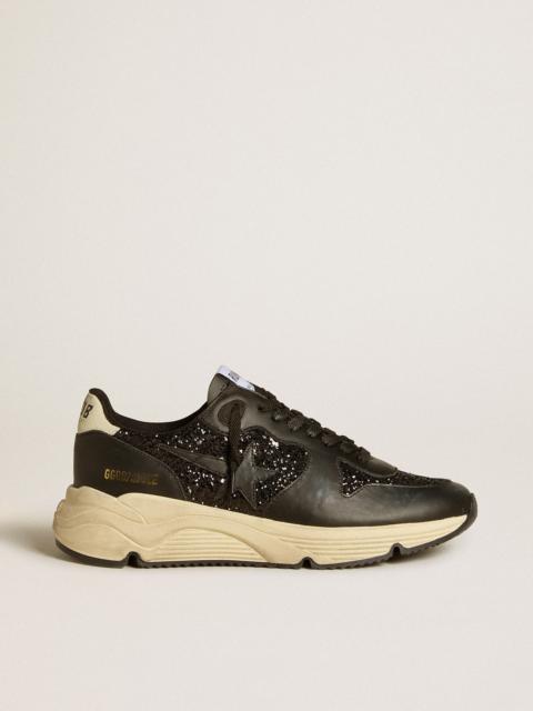 Golden Goose Running Sole in black glitter with leather star and nubuck heel tab