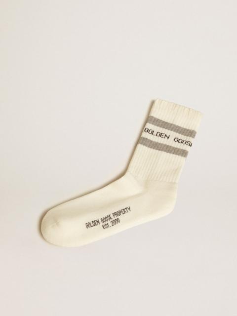 Golden Goose White socks with distressed details and gray stripes