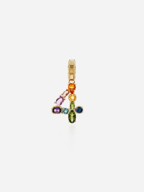 Dolce & Gabbana 18 kt yellow gold rainbow pendant  with multicolor finegemstones representing number 4