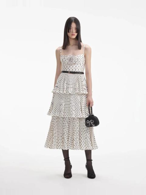 self-portrait CREAM POLKA DOT TIERED MIDI DRESS