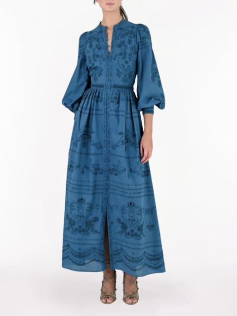 Marchesa EMBROIDERED COTTON VOILE TIERED MAXI DRESS