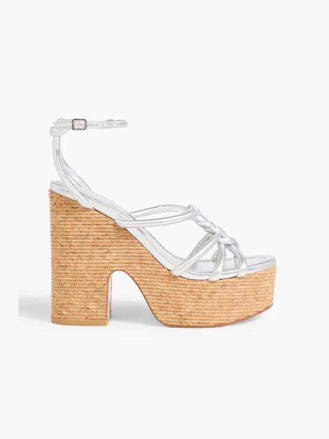 JIMMY CHOO Clare 130 braided metallic leather platform sandals