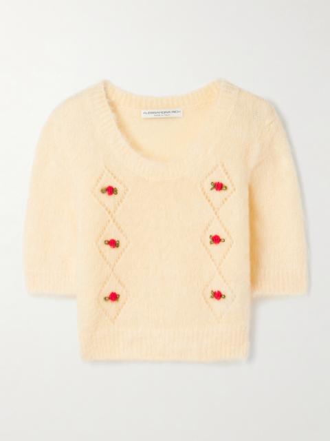Alessandra Rich Embroidered Pointelle-knit Mohair-blend Sweater