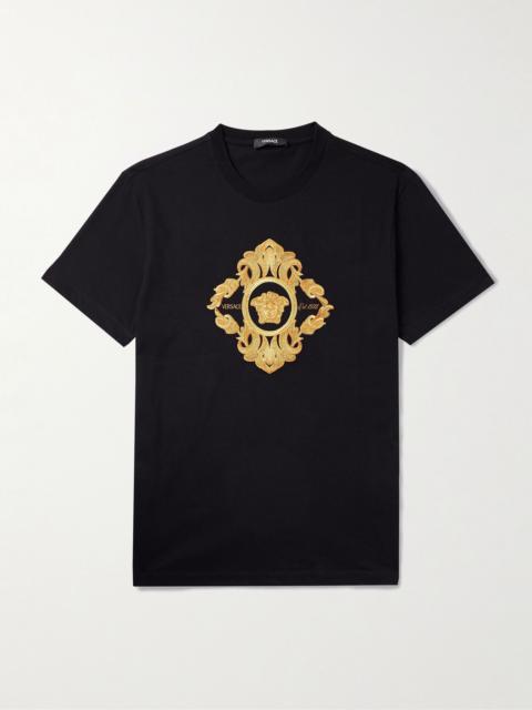 VERSACE Logo-Embroidered Cotton-Jersey T-Shirt Black