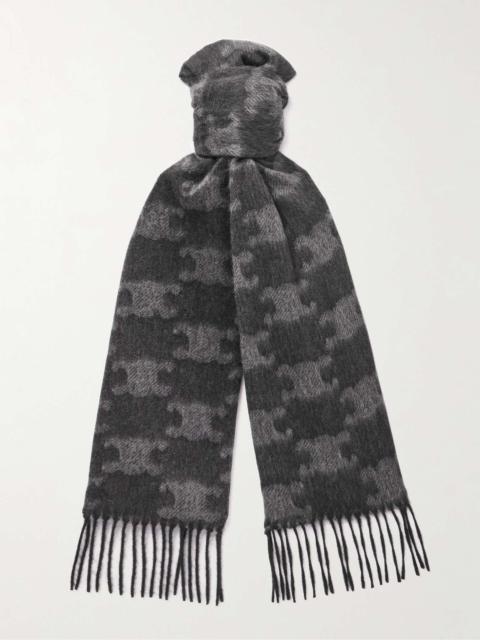 Triomphe Fringed Monogrammed Jacquard-Knit Cashmere Scarf