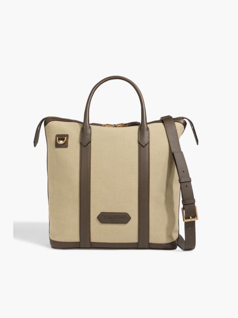 TOM FORD Buckley East West leather-trimmed canvas tote