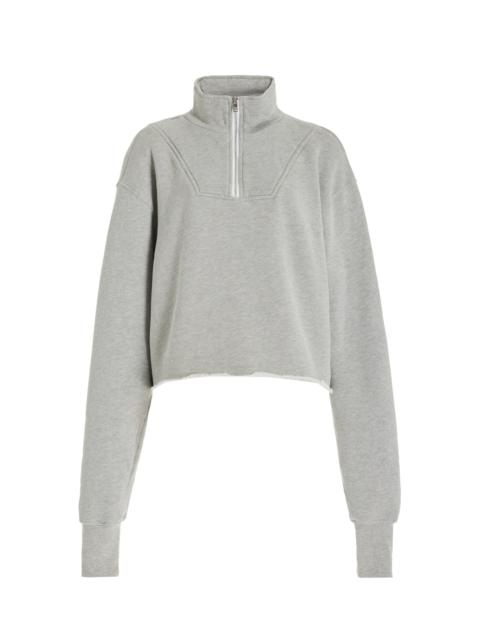 LES TIEN Haley Cropped Half-Zip Cotton Sweatshirt grey