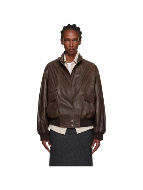 NOTHING WRITTEN Brown Stand Collar Leather Blouson Jacket