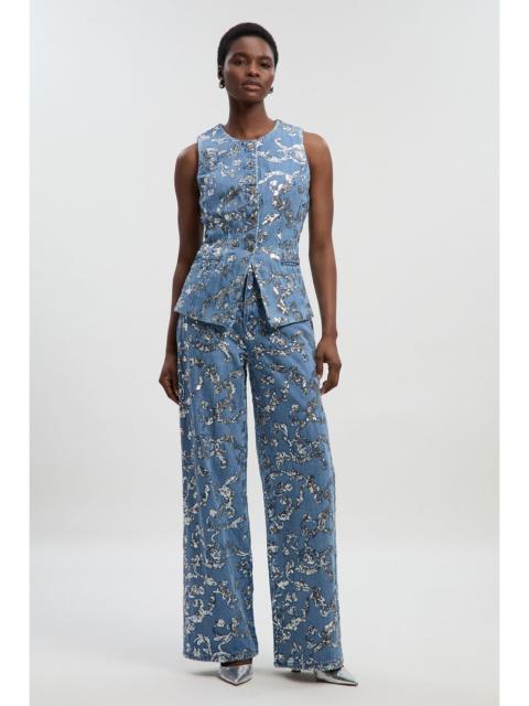 KAREN MILLEN Sequin Denim Wide Leg Jeans