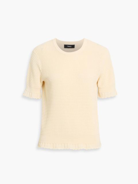 Theory Bristol ruffled waffle-knit cotton-blend top