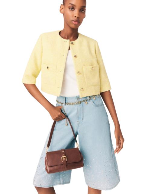 maje maje Short-sleeved tweed jacket in Pale Yellow at Nordstrom