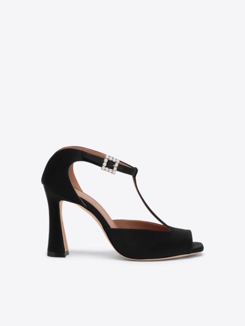 MALONE SOULIERS Nomi 90 Black Satin T-Bar Sandals
