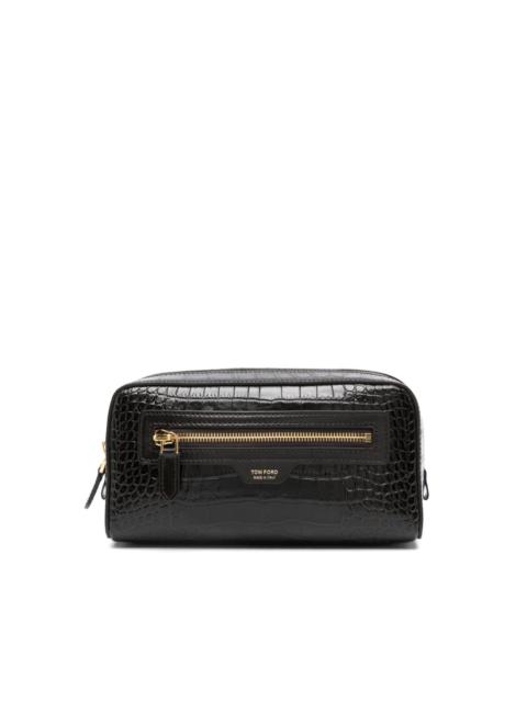 crocodile-embossed zipped clutch bag