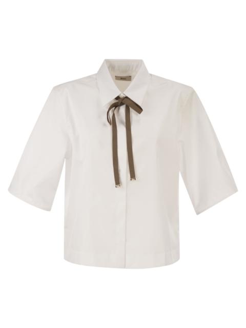 Herno Herno Women Cropped Cotton Shirt With Ribbon Bow