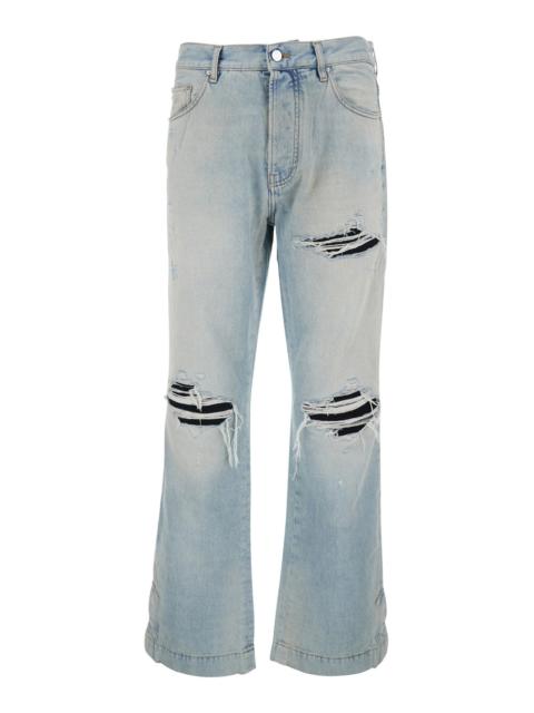 AMIRI Amiri Men Light Bliue Jeans With Flared Leg And Ripped Details In Denim Man