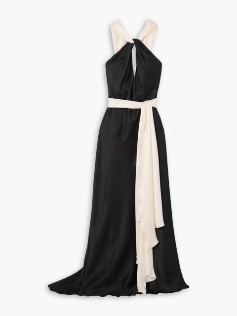 Other Designers Belted two-tone cutout silk-satin gown