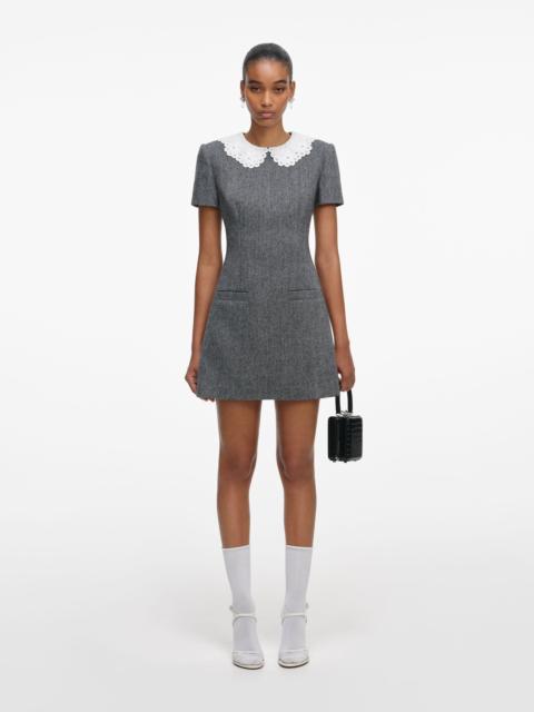 self-portrait Grey Herringbone Collared Mini Dress