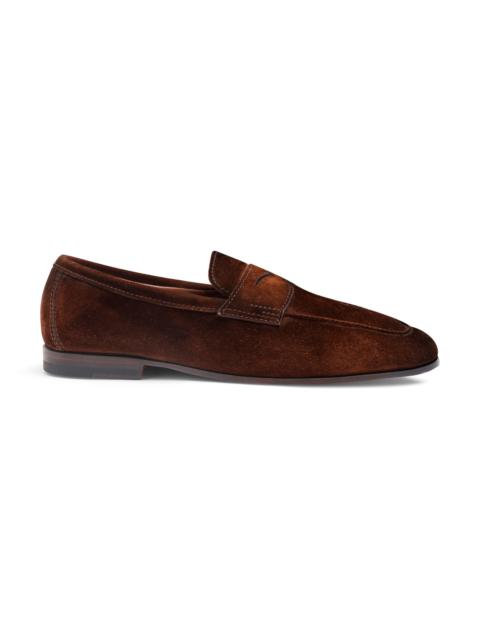 Santoni Men's dark brown suede Carlo loafer