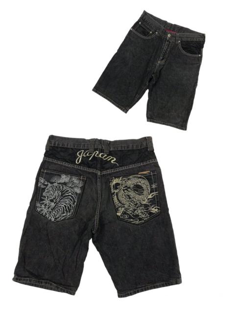 Vintage - japanese Tiger and Dragon Sukajan Motive Short Jeans