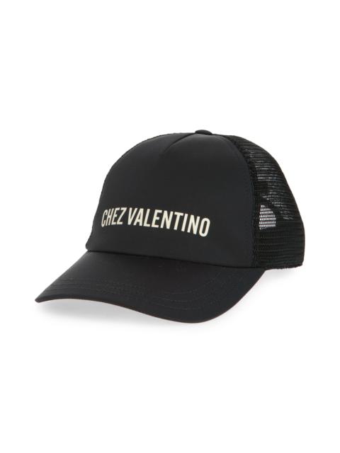 Valentino Garavani Chez Valentino Embroidered Trucker Hat in Black/Ivory at Nordstrom