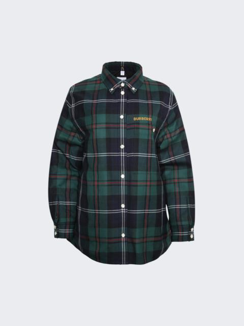 Burberry Embroidered Logo Check Wool Overshirt Dark Viridian Green