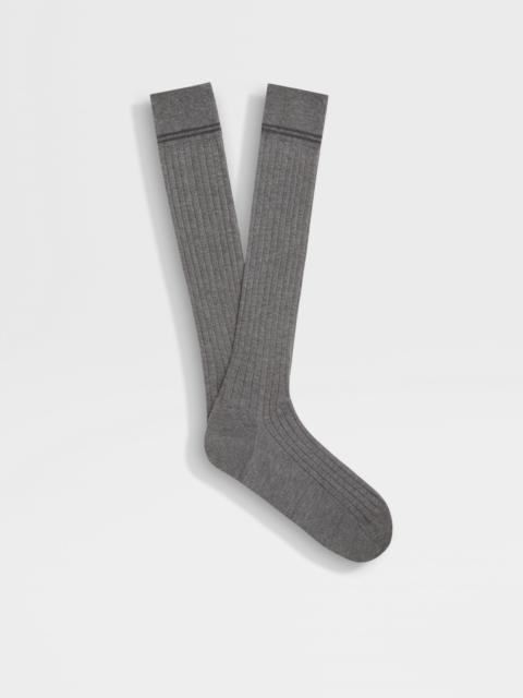 ZEGNA GREY MÉLANGE COTTON CASHMERE AND SILK BLEND SOCKS
