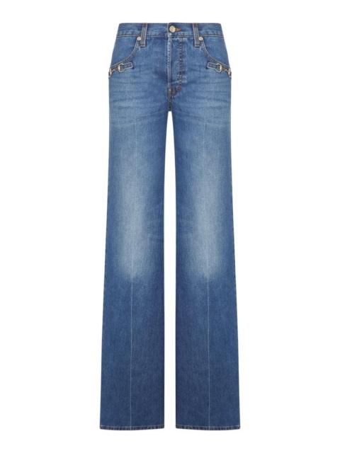 GUCCI Gucci Women Cotton Denim Bootcut Trousers With Horsebit Detail