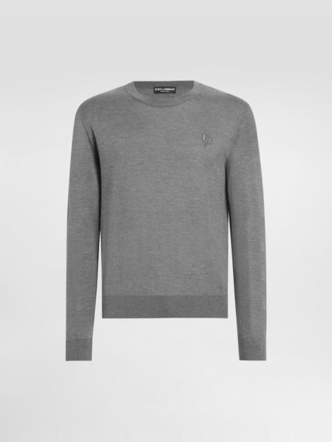 Silk round-neck sweater with DG embroidery