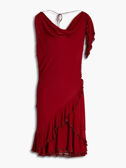 Roberto Cavalli Embellished draped silk-crepe mini dress