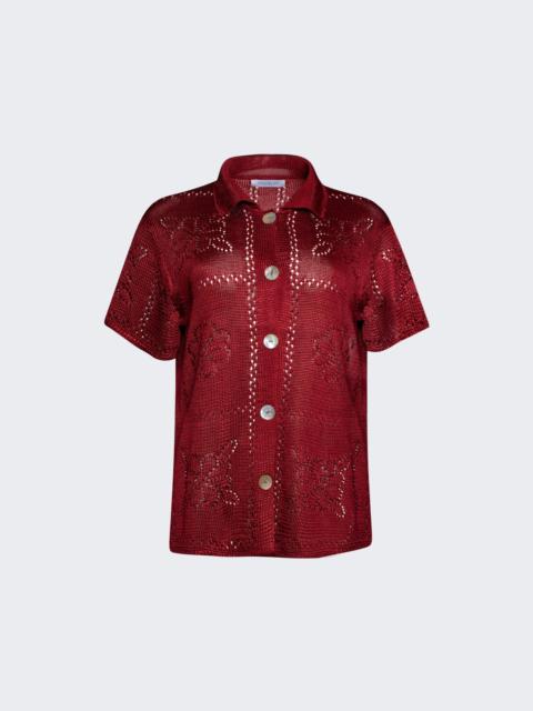 CALLE DEL MAR Floral Tile Short Sleeve Shirt Oxblood Red