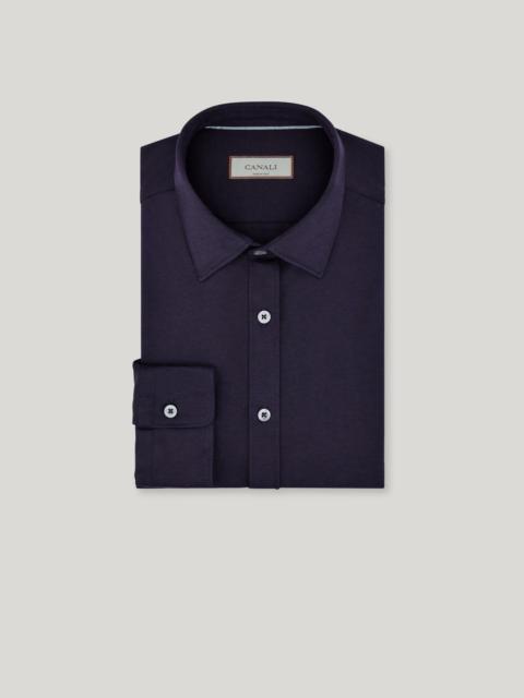 Canali REGULAR FIT SHIRT IN NAVY BLUE COTTON JERSEY AND LYOCELL