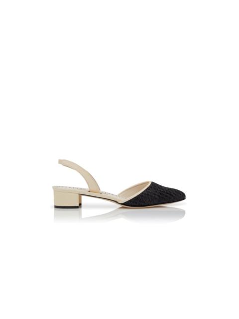 Manolo Blahnik Cream and Black Raffia Slingback Pumps