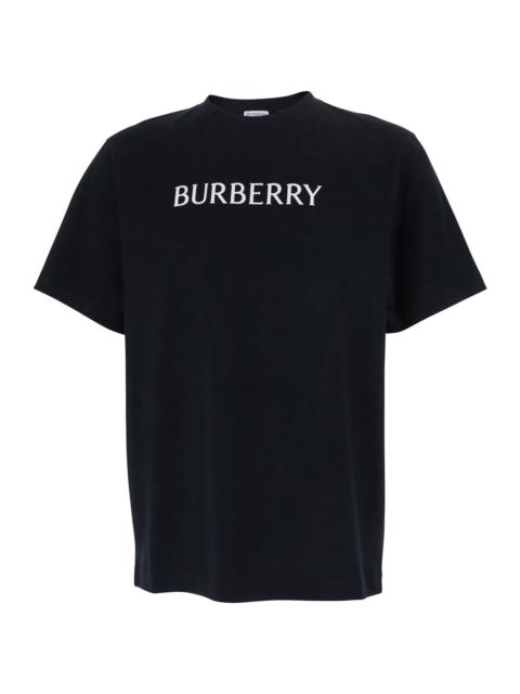 Burberry Burberry Men Black Crewneck T-Shirt With Logo Lettering On The Front In Cotton Man