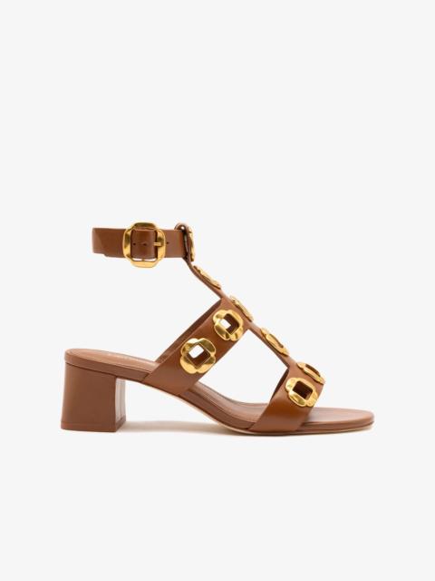 Larroudé Milan Gladiator Block Sandal In Caramel Leather